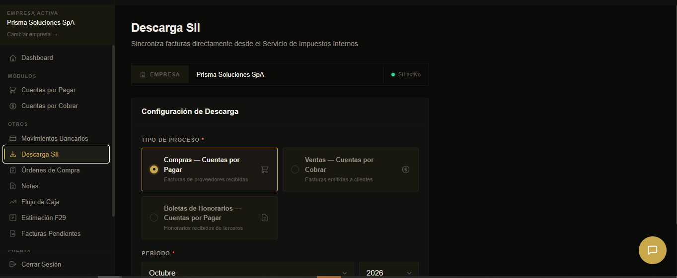 Descarga automática de documentos tributarios desde el SII